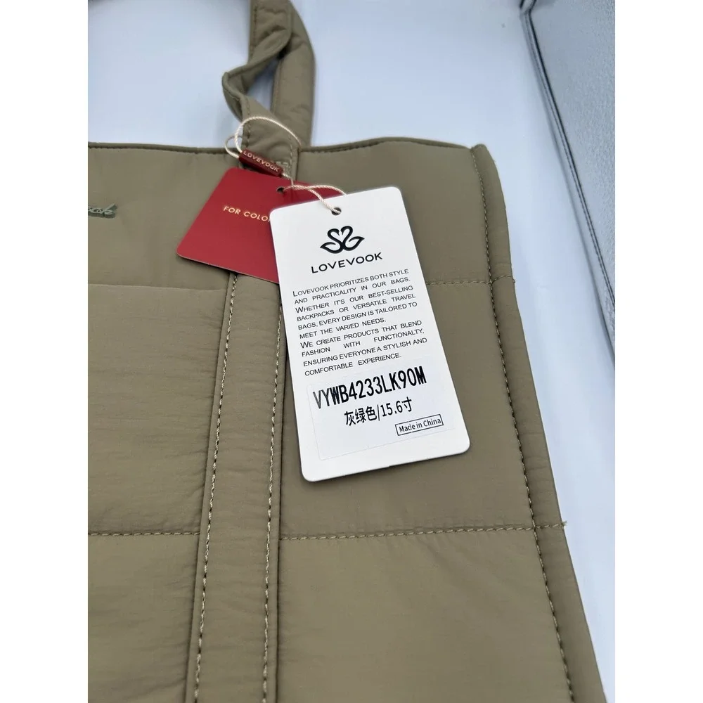 LOVEVOOK Quilted Laptop Tote Bag Olive Green 15.6 Inch Work Bag NWT